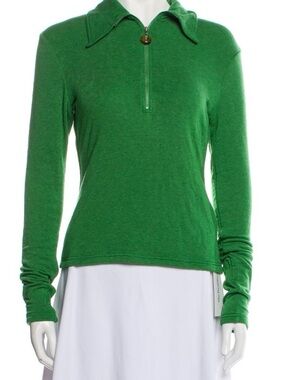 Rejina Pyo Green Half-Zip Collared Long Sleeve Top